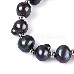 Регулируемые браслеты из натурального жемчуга с латунной цепочкой для женщин и девочек BJEW-T022-16B