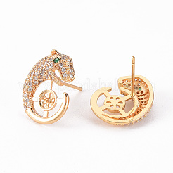 Серьги-гвоздики с прозрачным кубическим цирконием из латуни с микропаве&nbsp;KK-T062-118G-B-NF