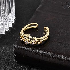 Латунные микропаве кубические цирконии манжеты открытые кольца для женщин&nbsp;RJEW-B160-02G