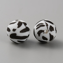 Круглые бусины из пищевого силикона с рисунком коровы SIL-WH0009-08D