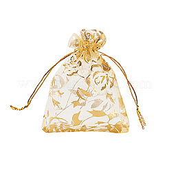 20 шт. мешочки из органзы с золотым тиснением и принтом в виде розы&nbsp;OP-FP0001-01