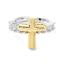 Стойка покрытие латунь микро паве кубический цирконий открытые манжеты кольца RJEW-C076-07A-G