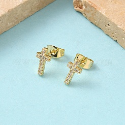 Серьги-гвоздики из латуни с микропаве и прозрачным кубическим цирконием&nbsp;EJEW-Z144-25G