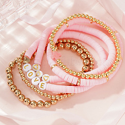 6шт. 6 стиля латунный круглый браслет с бусинами и полимерная глина бусины хейши браслет набор TA0398-1