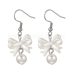 Серьги-подвески из искусственного жемчуга с бантом из АБС-пластика EJEW-JE06774