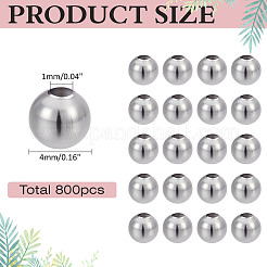 800 шт. круглые бусины из нержавеющей стали 304 STAS-ME0002-48