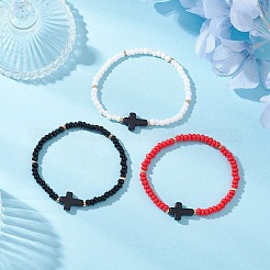 3 шт. двухцветные стеклянные бусины и синтетические бирюзовые браслеты для мужчин и женщин BJEW-MZ00223