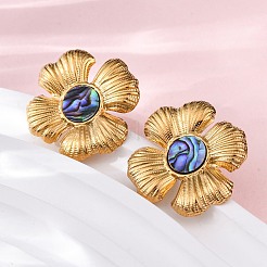 Серьги-гвоздики из натуральной ракушки пауа из нержавеющей стали 304&nbsp;EJEW-Z103-12G