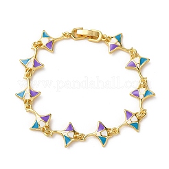 Браслеты из латуни с кубическим цирконием и эмалевыми звеньями на морскую тематику для женщин BJEW-F514-01D-G