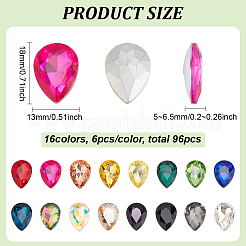 96шт 16 цвета стеклянные кабошоны со стразами GLAA-FG0001-17