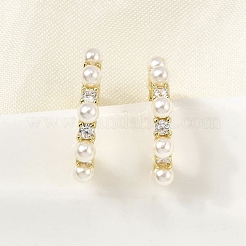 Серьги-гвоздики в форме буквы С из латуни с прозрачным кубическим цирконием&nbsp;EJEW-L261-023G