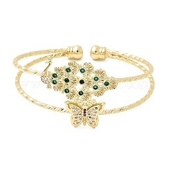 Латунь микро проложить кубического циркония манжеты браслеты&nbsp;BJEW-F526-05G