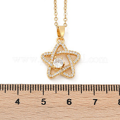 Звезда латунный микропаве кубический цирконий кулон ожерелья&nbsp;NJEW-C076-20G