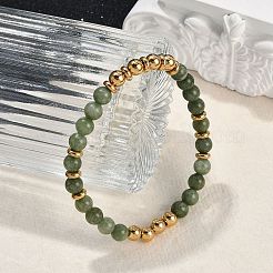 Ионное покрытие (ip) 304 нержавеющая сталь и круглые нефритовые бусины эластичные браслеты для женщин и мужчин BJEW-M046-02G