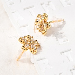 Серьги-гвоздики в форме цветка с микропаве из прозрачных кубических цирконий из латуни&nbsp;EJEW-C158-17C-G