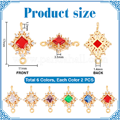 12 шт. 6-цветные латунные подвески-фигурки с граненым стеклом и кубическим цирконием&nbsp;KK-PH0014-03