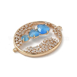 Подвески-коннекторы из латуни с микропаве из прозрачного кубического циркония и стекла в форме овала KK-I276-31G-B