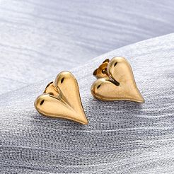 Ионное покрытие (ip) 304 нержавеющая сталь серьги-гвоздики в форме сердца для женщин&nbsp;LS-EJEW-F300-09G