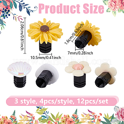 12 шт. 3 стиля: смоляная оболочка цветка и колпачки для вентилей шин из алюминиевого сплава&nbsp;HJEW-NB00307