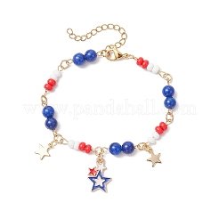 День независимости браслеты из натуральных крашеных желтых нефритовых круглых бусин и стеклянных бусин&nbsp;BJEW-MZ00180-02