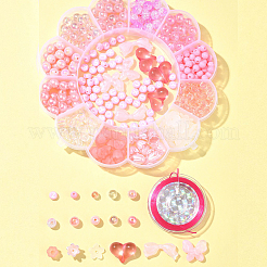 Наборы для изготовления браслетов из акрила и АБС-пластика с круглыми цветами и сердечками своими руками DIY-FS0006-48