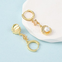 Латунные микро проложить серьги обруча кубического циркония EJEW-A149-04B-G