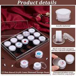 Круглые акриловые коробки для хранения бриллиантов с 15 слотом CON-WH0089-78B