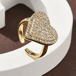 Кольца-манжеты в форме сердца из латуни с микропаве из кубического циркония для женщин&nbsp;RJEW-A069-12G-02