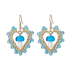 Серьги-подвески в форме сердца с грибом ручной работы в технике лэмпворк&nbsp;EJEW-MZ00450-03