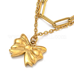 Ожерелья с подвесками-бантиками из нержавеющей стали 304 NJEW-L182-001G-06