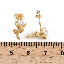 Серьги-гвоздики из пластика и латуни с цветочным жемчугом EJEW-U059-06G