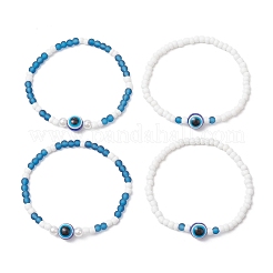 2 шт. 2 стиля стеклянные бусины от сглаза эластичные браслеты и стеклянные бусины эластичные браслеты для женщин&nbsp;BJEW-JB11895