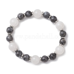 Круглые эластичные браслеты из натурального белого нефрита и ларвикита для женщин&nbsp;BJEW-JB13139