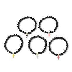 Браслеты с подвесками в виде крестиков из латуни и эмали BJEW-JB12329