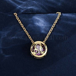 Латунный паве кубический цирконий камень рождения созвездие кулон кабель цепочка ожерелья NJEW-D334-01G-09
