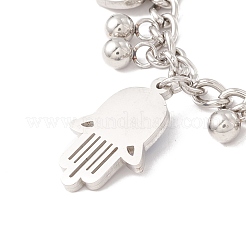 Устойчивый к потускнению браслет с подвесками в виде руки хамсы/руки мириам с дурным глазом и сердцем из нержавеющей стали 201 с цепочками из нержавеющей стали 304 для женщин STAS-P304-01P