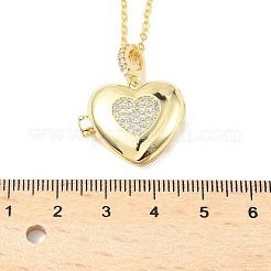 Латунные микропаве прозрачные кубические цирконии сердце медальон кулон ожерелья для женщин&nbsp;NJEW-S449-04B-G