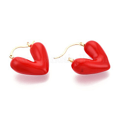 Серьги-кольца из латуни с эмалью в форме сердца EJEW-N060-02G