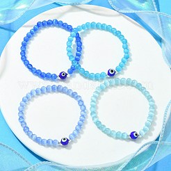 Эластичный браслет из бисера лэмпворк «кошачий глаз и сглаз» BJEW-JB09803