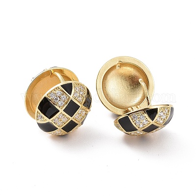 Прозрачные серьги-кольца в клетку тартан с кубическим цирконием и эмалью EJEW-F303-03G-01-1