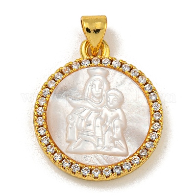 Покрытие стойки латунь микро паве прозрачный кубический цирконий плоские круглые подвески KK-U025-10G-06-1