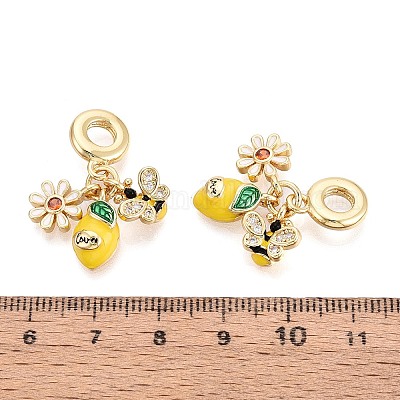 Европейские подвески-шармы из латуни с микропаве из прозрачных кубических цирконий и эмали KK-T079-83G-1