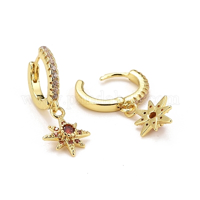 Серьги-кольца Huggie из латуни с микропаве из кубического циркония EJEW-F278-18-G-1