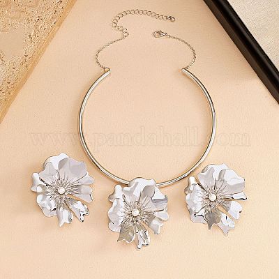 Ожерелья с подвесками из цветочного сплава и комплекты серег-гвоздиков для женщин FS-WGCE08A-01-1