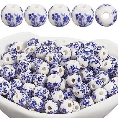 180 шт. фарфоровые керамические бусины ручной работы с цветочным принтом PORC-LT0001-08B-1