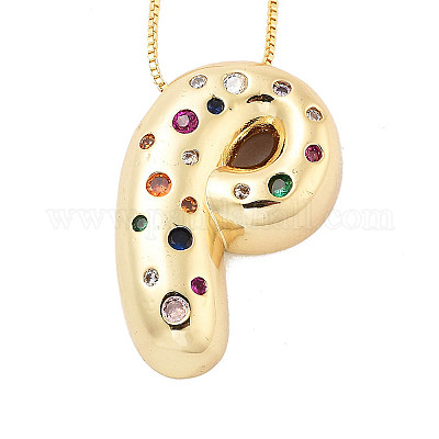 Латунные ожерелья с подвесками в виде букв из микрофибры с кубическим цирконием KK-Z069-01G-P-1