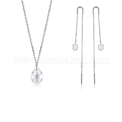Комплекты ожерелий и сережек из стерлингового серебра S925 с прозрачными кубическими цирконами в форме капли ZZ8208-3-1