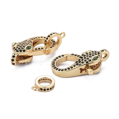 Латунная застежка-клешня с микропейвом черного и зеленого цвета с кубическим цирконием X-ZIRC-Z011-19G-1