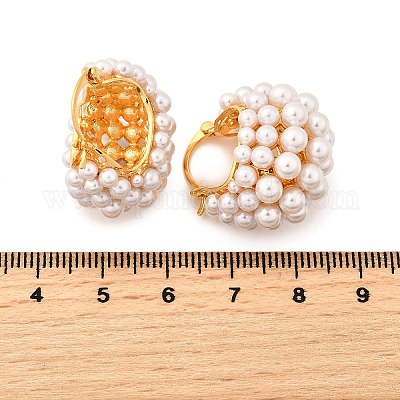 Серьги-кольца из пластика abc с имитацией жемчуга в форме корзины EJEW-S270-08G-1