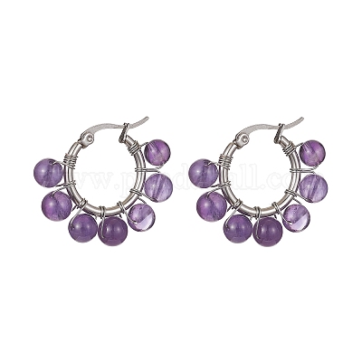 Круглые серьги-кольца из бисера из натуральных и синтетических драгоценных камней EJEW-JE05412-1